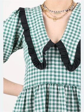 Molby The Label Green Gingham Ruffle Collar Dress Size‎ 8